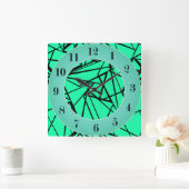 Horloge Carrée Abstrait noir turquoise (Maison)