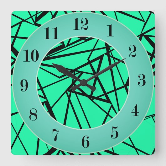 Horloge Carrée Abstrait noir turquoise (Recto)