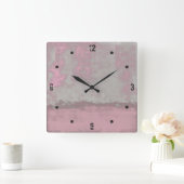 Horloge Carrée abstrait rose mallow gris rustique moderne (Maison)