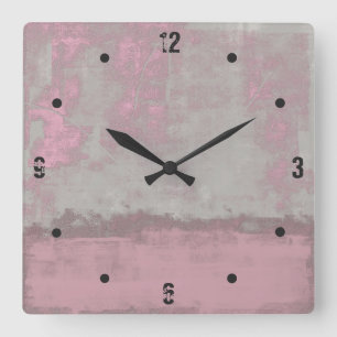 Horloge Carrée abstrait rose mallow gris rustique moderne