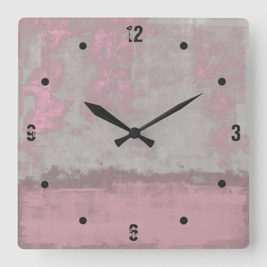 Horloge Carrée abstrait rose mallow gris rustique moderne (Recto)