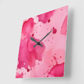 Horloge Carrée Abstrait Rose sur Rose (Angle)