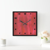 Horloge Carrée Abstrait rouge rustique (Maison)