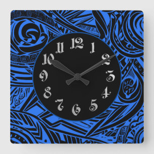 Horloge Carrée Abstrait tribal noir et blanc