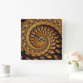 Horloge Carrée Abstraite spirale noire et or Fractale (Maison)