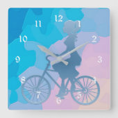Horloge Carrée Abstraite Sunrise Bicycle Girl (Recto)