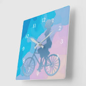 Horloge Carrée Abstraite Sunrise Bicycle Girl (Angle)