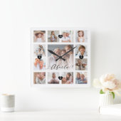 Horloge Carrée Abuela Script Family Memory Photo Grid Collage (Maison)