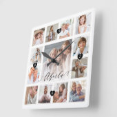 Horloge Carrée Abuela Script Family Memory Photo Grid Collage (Angle)