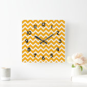 Horloge Carrée Accent orange et blanc chevron clock moderne (Maison)