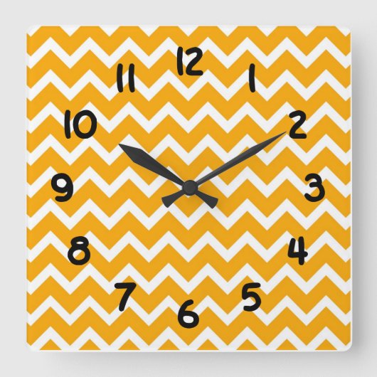 Horloge Carrée Accent orange et blanc chevron clock moderne (Recto)