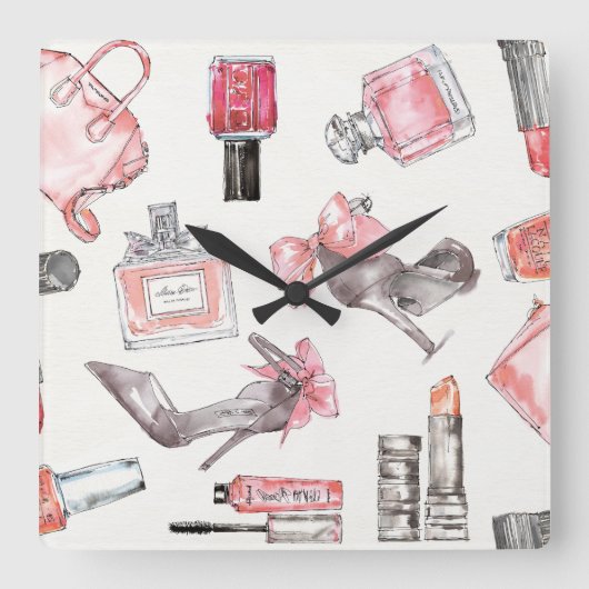 Horloge Carrée Accents chic | Mode aquarelle (Recto)