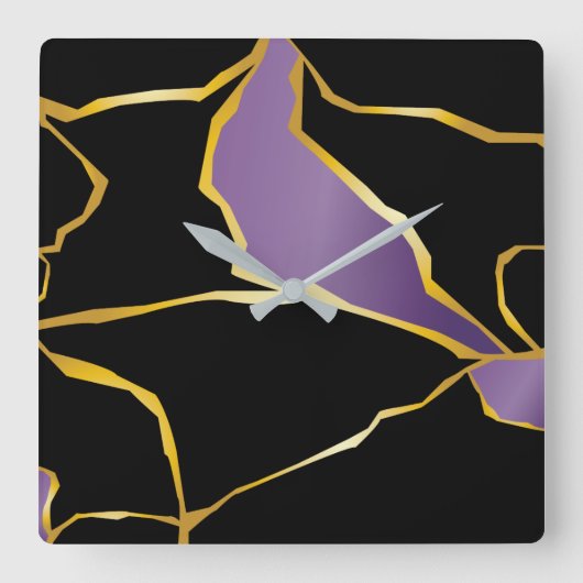 Horloge Carrée Accents d'améthyste Kintsugi (Recto)