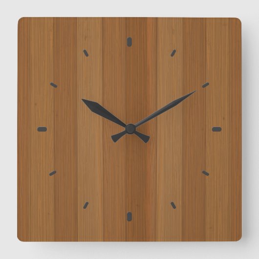 Horloge Carrée Accents en bois d'or de motif de planches de Faux (Recto)