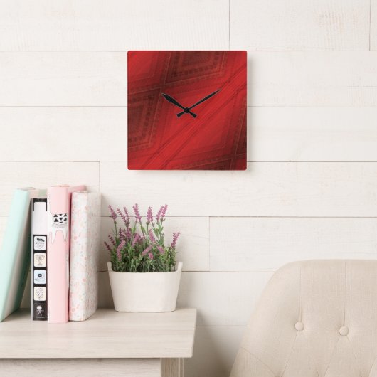 Horloge Carrée Acceptation | Motif de Boho Eclectique Rouge (Salle de lecture)