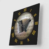Horloge Carrée Accordion ~ Arrière - plan "La Planète Musicale" * (Angle)