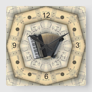 Horloge Carrée Accordion ~ Un design musical étrange ~ Unique ~