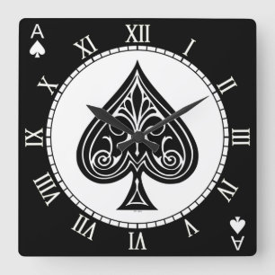 Horloge Carrée Ace of spades, playing card, poker, blackjack