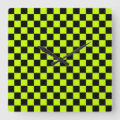 Horloge Carrée Acid green black checkerboard pattern (Recto)