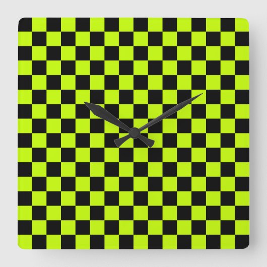 Horloge Carrée Acid green black checkerboard pattern (Recto)