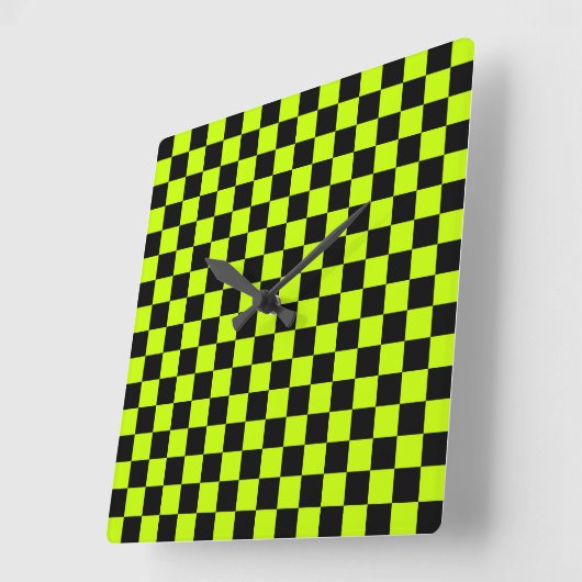 Horloge Carrée Acid green black checkerboard pattern (Angle)