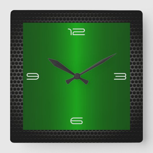 Horloge Carrée Acier inoxydable vert Bordure métallique moderne (Recto)