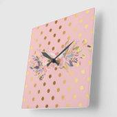 Horloge Carrée Adorable Faux Pois d'or (Angle)