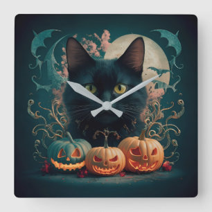 Horloge Carrée Adorable Fête de Chat Halloween Célébration. desig