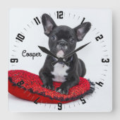 Horloge Carrée Adorable personnalisation Chien Photo Carré Mur Ho (Recto)