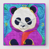 Horloge Carrée Adorable Petit Panda - Conception Plat (Recto)