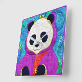Horloge Carrée Adorable Petit Panda - Conception Plat (Angle)