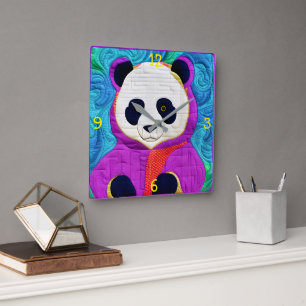 Horloge Carrée Adorable Petit Panda - Conception Plat