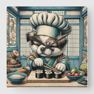 Horloge Carrée Adorable Sushi Chef Chiot