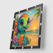 Horloge Carrée Adorable Turtle Beach Sunset (Angle)