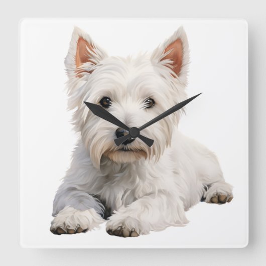 HORLOGE CARRÉE ADORABLE WEST HIGHLAND CHIER BLANC TERRIER (Recto)