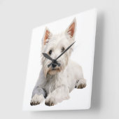 HORLOGE CARRÉE ADORABLE WEST HIGHLAND CHIER BLANC TERRIER (Angle)