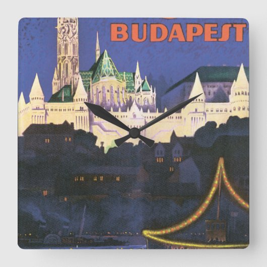 Horloge Carrée Affiche de Budapest (Recto)
