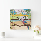Horloge Carrée Affiche de l'île tropicale des Caraïbes (Maison)