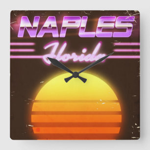 Horloge Carrée Affiche de voyage à Naples Floride années 80