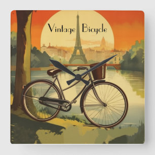 Horloge Carrée Affiche de voyage à vélo, Paris personnalisable