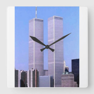 Horloge Carrée Affiche Vintage World Trade Center Twin Towers NYC