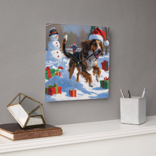 Horloge Carrée Afghanistan Hound Festive Snow Scene