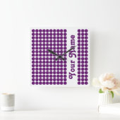 Horloge Carrée African Violet Safari Dot avec nom (Maison)