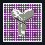 Horloge Carrée African Violet Safari Dot avec Pop Art Elephant<br><div class="desc">Motif de pois mod dans la palette de couleurs "Safari" d'Emporio Moffa avec design Pop Art Elephant sur l'avant et points simples sur l'arrière.</div>
