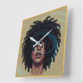 Horloge Carrée Afro Glow Wall Clock – Modern Black Art (Angle)