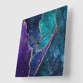 Horloge Carrée Agate bleu violet Aqua Gold Veines (Angle)