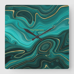 Horloge Carrée Agate personnalisée sarcelle et or