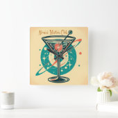 Horloge Carrée Âge spatial du club Martini atomique (Maison)