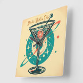 Horloge Carrée Âge spatial du club Martini atomique (Angle)