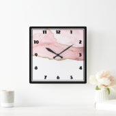 Horloge Carrée Agencement rose et élégant au ruban d'or (Maison)